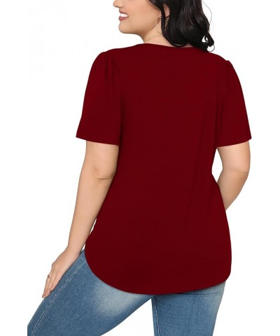 Womens T Shirts Short Sleeve Pleated Dressy Casual Scooped Neck Summer Tops Blouses 04-wine Red $15.65 T-Shirts