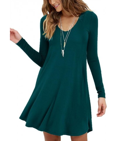 Women's Long Sleeve Casual Swing Simple T-Shirt Loose Dress 02 Dark Green $13.95 Dresses