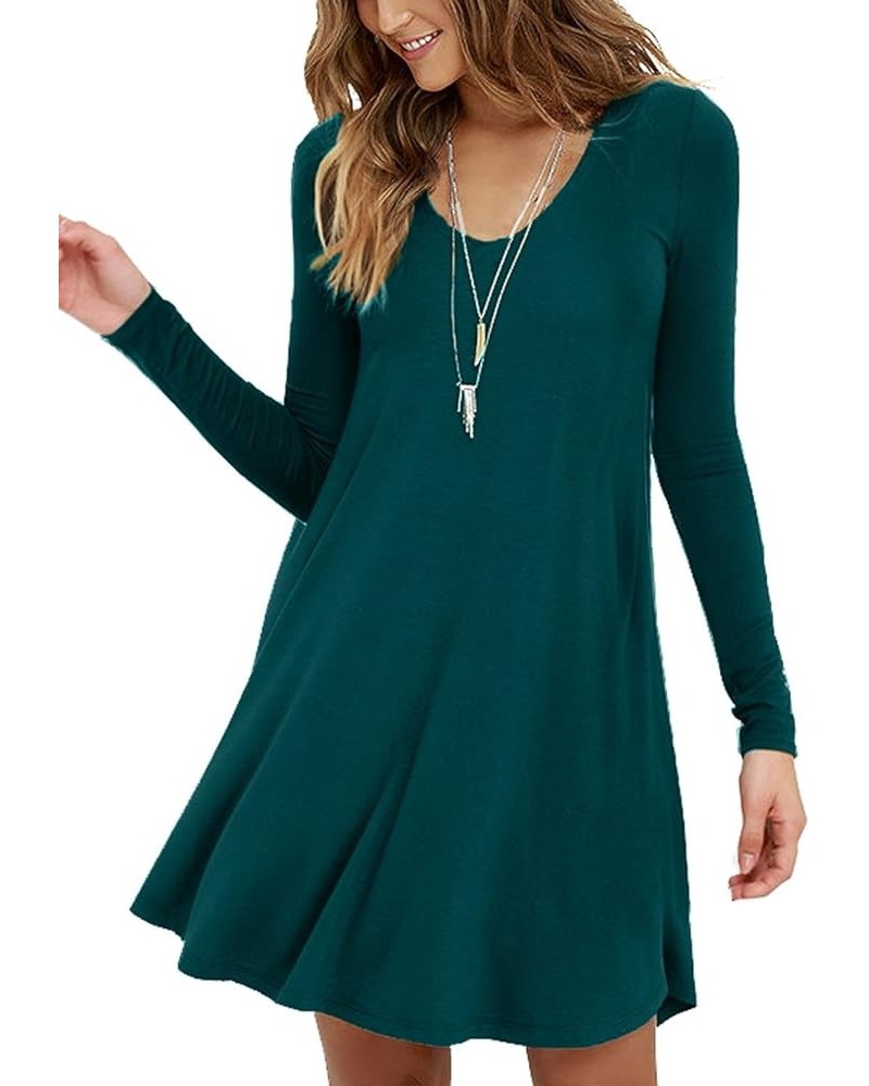 Women's Long Sleeve Casual Swing Simple T-Shirt Loose Dress 02 Dark Green $13.95 Dresses