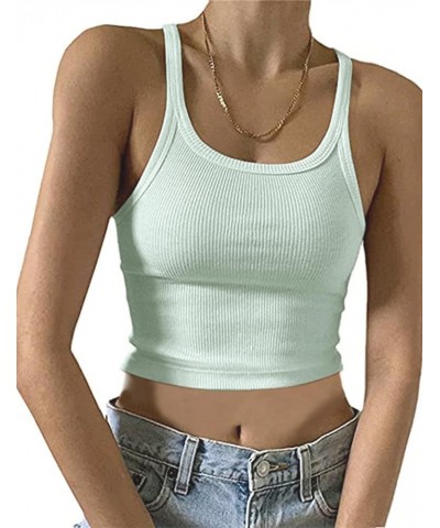 Women's Sleeveless Crop Tank Top Slim Fit Scoop Neck Ribbed Knit Basic Crop Cami Shirts Tops Mint Green $11.19 Tanks