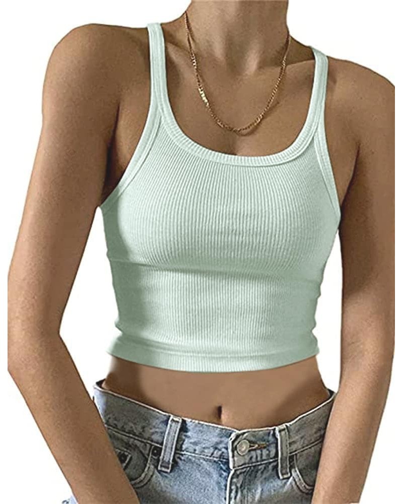 Women's Sleeveless Crop Tank Top Slim Fit Scoop Neck Ribbed Knit Basic Crop Cami Shirts Tops Mint Green $11.19 Tanks