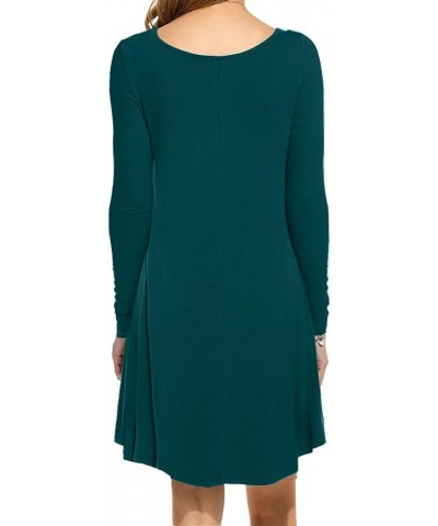 Women's Long Sleeve Casual Swing Simple T-Shirt Loose Dress 02 Dark Green $13.95 Dresses