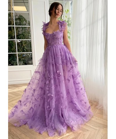 3D Butterflies Tulle Prom Dresses with Slit Sweetheart Formal Evening Dresses with Pockets CYM205 Coral $39.00 Dresses