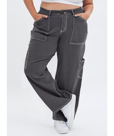 Womens Plus Size Cargo Pants High Waisted Stretch Wide Leg Baggy Pants Casual Trousers with Pockets(1X-5X) Dark Grey $18.45 P...