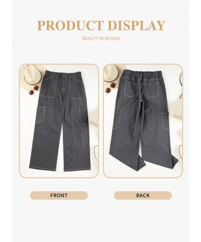 Womens Plus Size Cargo Pants High Waisted Stretch Wide Leg Baggy Pants Casual Trousers with Pockets(1X-5X) Dark Grey $18.45 P...