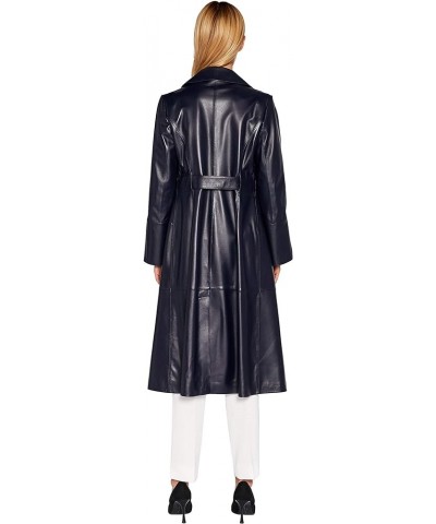 Women’s Genuine Lambskin Leather Trench Coat Black Long Leather Jacket Coat Dark Blue $103.36 Coats