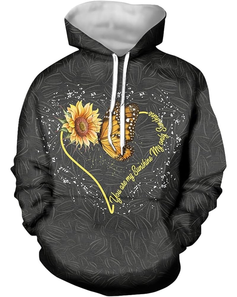 Women Casual Hoodie Long Sleeve Sweatshirt with Pocket Sunflowers and Butterflies $18.28 Hoodies & Sweatshirts