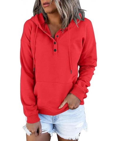 Womens Fall Fashion Hooded Sweatshirt Long Sleeve Button Drawstring Tops Casual Loose Solid/Printed Hoodies S-3XL Hot Pink $6...