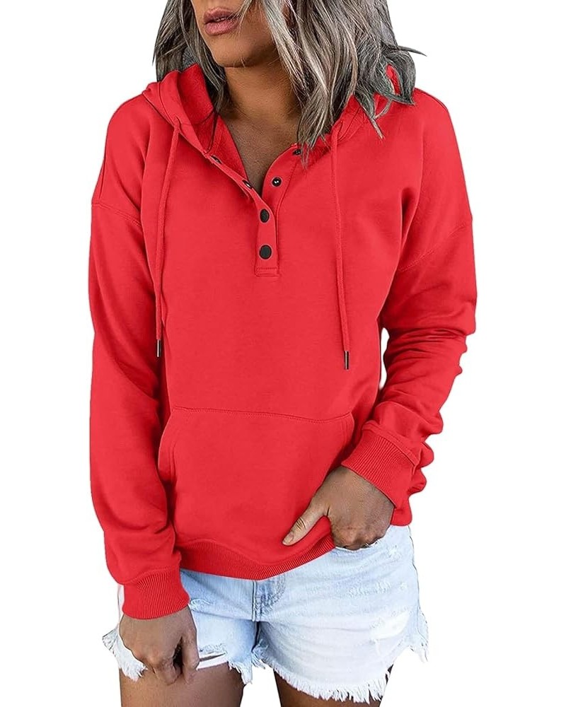 Womens Fall Fashion Hooded Sweatshirt Long Sleeve Button Drawstring Tops Casual Loose Solid/Printed Hoodies S-3XL Hot Pink $6...