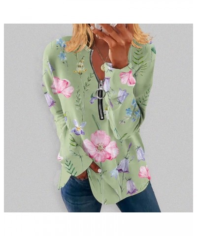 Sweatshirts for Women Casual Loose Long Sleeve Zipper V Neck Shirts Pullover Ladies Floral Printed Tops and Blouses 2023 2 gr...