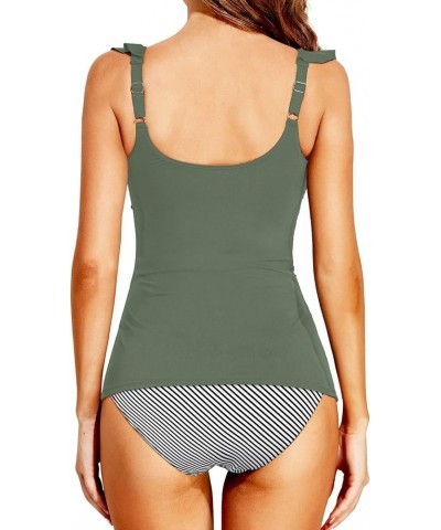 Two Piece Tankini Swimsuits for Women Tummy Control Bathing Suit Ruffle V Neck Tankini Top with Bikini Bottom Army Green $19....