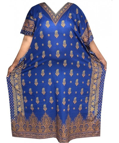 Decora Apparel Kaftan Dresses for Women Loungewear, Long Beach Coverups Dress Caftans for Women Royal Blue Gold 311-52l Cotto...