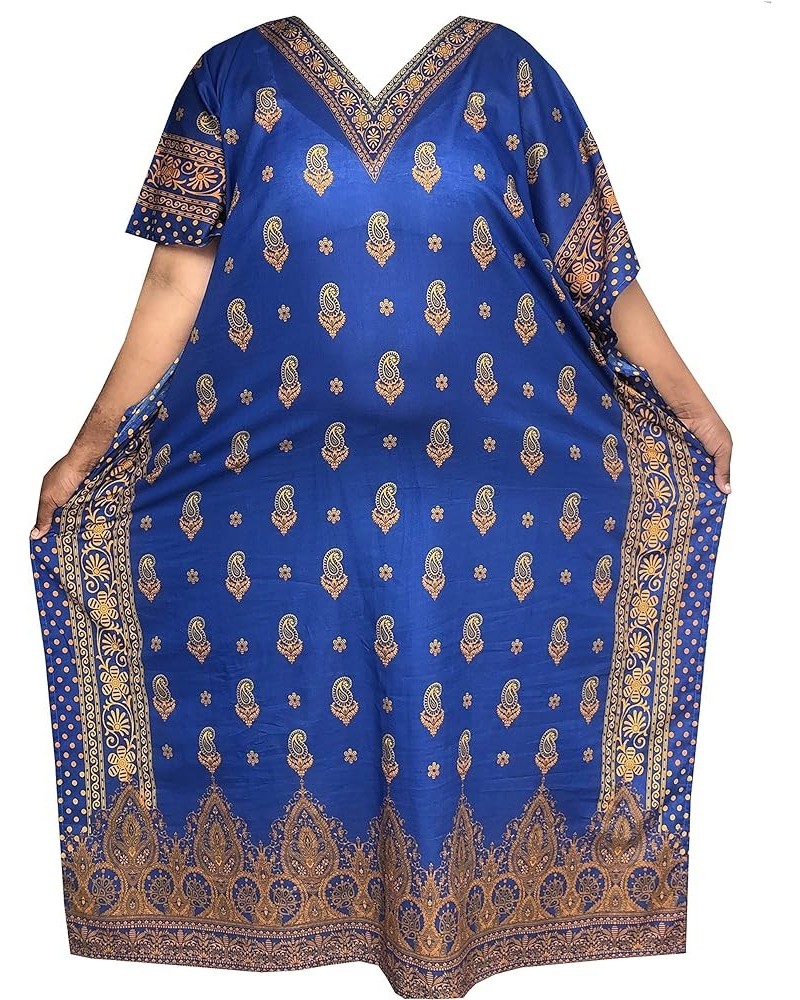 Decora Apparel Kaftan Dresses for Women Loungewear, Long Beach Coverups Dress Caftans for Women Royal Blue Gold 311-52l Cotto...