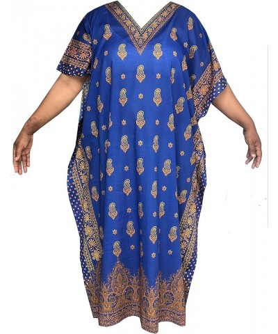 Decora Apparel Kaftan Dresses for Women Loungewear, Long Beach Coverups Dress Caftans for Women Royal Blue Gold 311-52l Cotto...