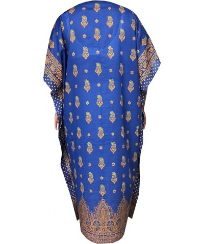 Decora Apparel Kaftan Dresses for Women Loungewear, Long Beach Coverups Dress Caftans for Women Royal Blue Gold 311-52l Cotto...