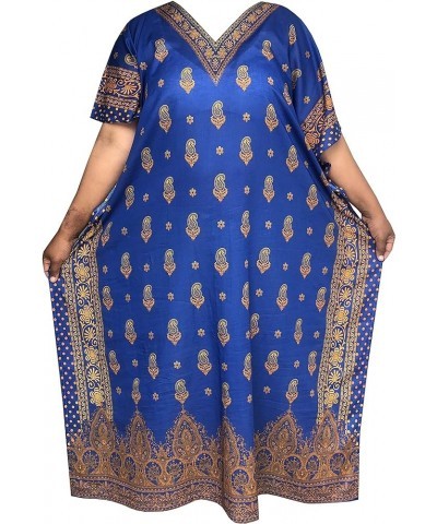 Decora Apparel Kaftan Dresses for Women Loungewear, Long Beach Coverups Dress Caftans for Women Royal Blue Gold 311-52l Cotto...