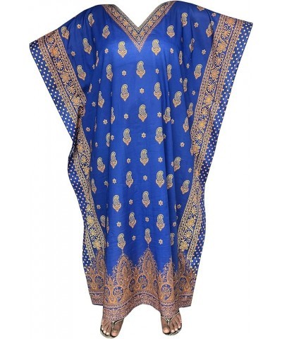 Decora Apparel Kaftan Dresses for Women Loungewear, Long Beach Coverups Dress Caftans for Women Royal Blue Gold 311-52l Cotto...