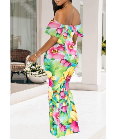 Women's Sexy Off Shoulder Maxi Dress Hawaiian Floral Evening Gown Long Dress Green-a $21.72 Dresses