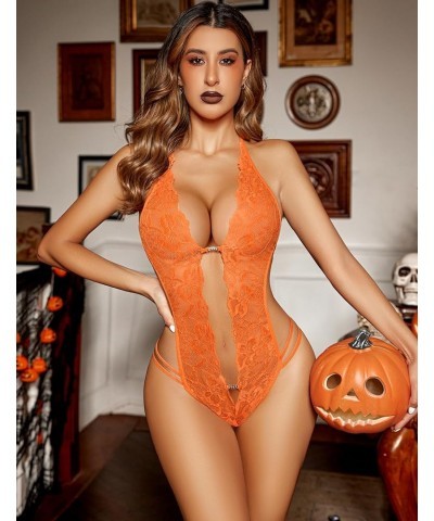 Women One Piece Lingerie Sexy Lace Bodysuit Deep V Teddy Babydoll Nightgown XS-XXXL Orange $9.71 Lingerie