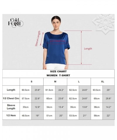 Women's Silk T-Shirt Loose Fit Tee: Summer Casual Short Sleeve Round Neck Tshirts Beach Outfits Cute Tops Navy $42.39 Tops