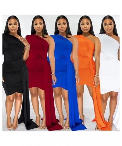 Women's One Shoulder Ruched Irregular Dress Sexy Date Night Party Dresses Long Sleeve Bodycon Mini Dress Wine Red $18.99 Dresses