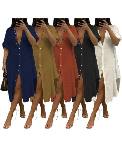 Womens Casual Button Down Shirt Dress Side Split Kimonos Swimsuit Cover up Beachwear White $18.06 Swimsuits