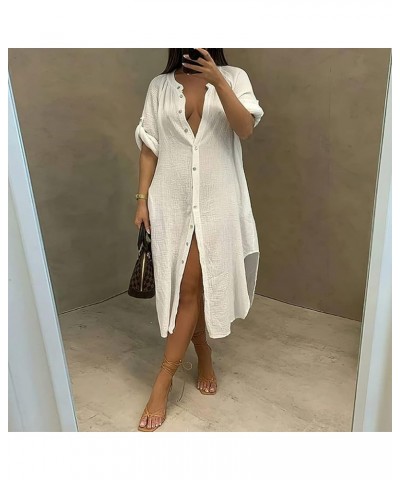 Womens Casual Button Down Shirt Dress Side Split Kimonos Swimsuit Cover up Beachwear White $18.06 Swimsuits