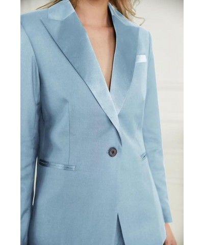 Satin Peaked Lapel Womens Suits 3 Piece Set Womens Suits for Work Professional Suits for Women Sky Blue $36.40 Suits