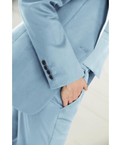 Satin Peaked Lapel Womens Suits 3 Piece Set Womens Suits for Work Professional Suits for Women Sky Blue $36.40 Suits