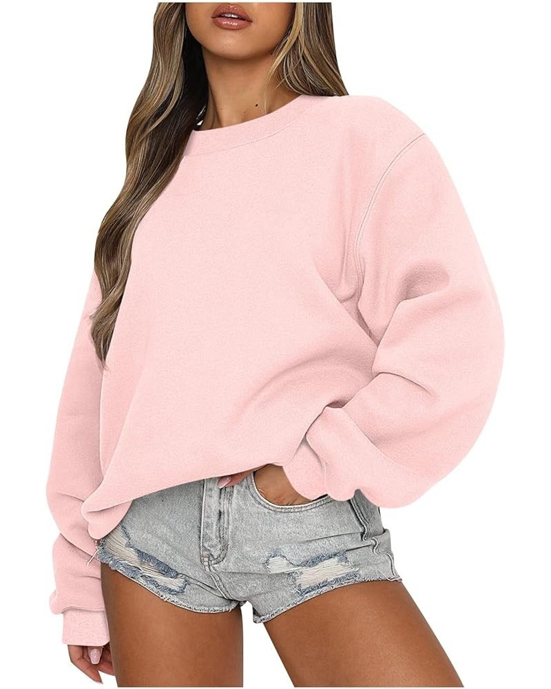 Oversized Sweatshirt for Women Crewneck Long Sleeve Shirts Y2K Hoodie Pullover Trendy Loose Basic Tops Fall Clothes B-pink $8...