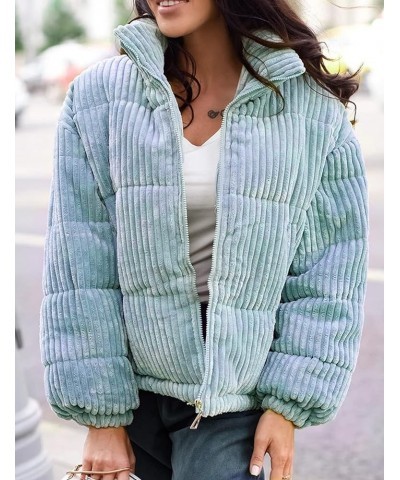 Corduroy Cropped Puffer Jacket Womens Winter Jackets Long Sleeve Down Puffer coat 03 Light Blue $20.47 Jackets