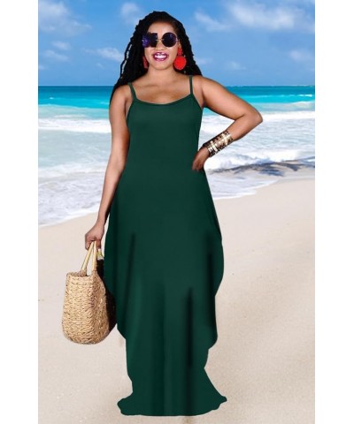 Women's Summer Plus Size Hawaiian Dresses Tie Dye Spaghetti Strap Maxi Dress Beach Boho Sundress Dark Green $14.35 Dresses