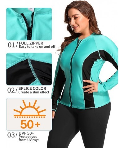 Womens Plus Size Long Sleeve Rash Guard Top Zipper Swimsuit Swim Shirt Aqua $17.60 Swimsuits