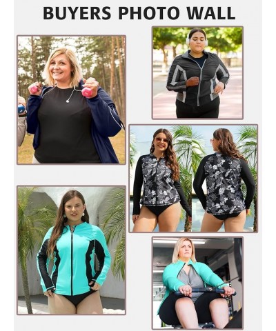 Womens Plus Size Long Sleeve Rash Guard Top Zipper Swimsuit Swim Shirt Aqua $17.60 Swimsuits