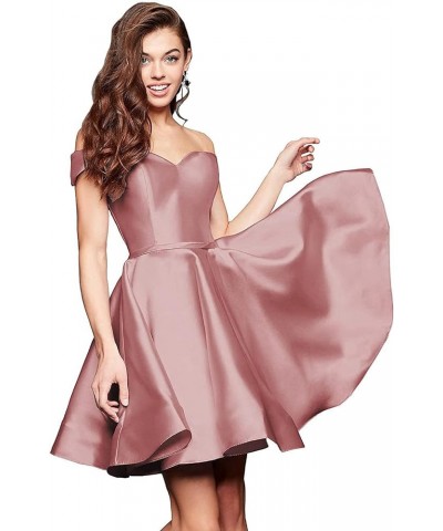 Off Shoulder Satin Homecoming Dress with Pockets A Line Sweetheart Sleeveless Short Prom Dress CA42 Dusty Rose $25.75 Dresses