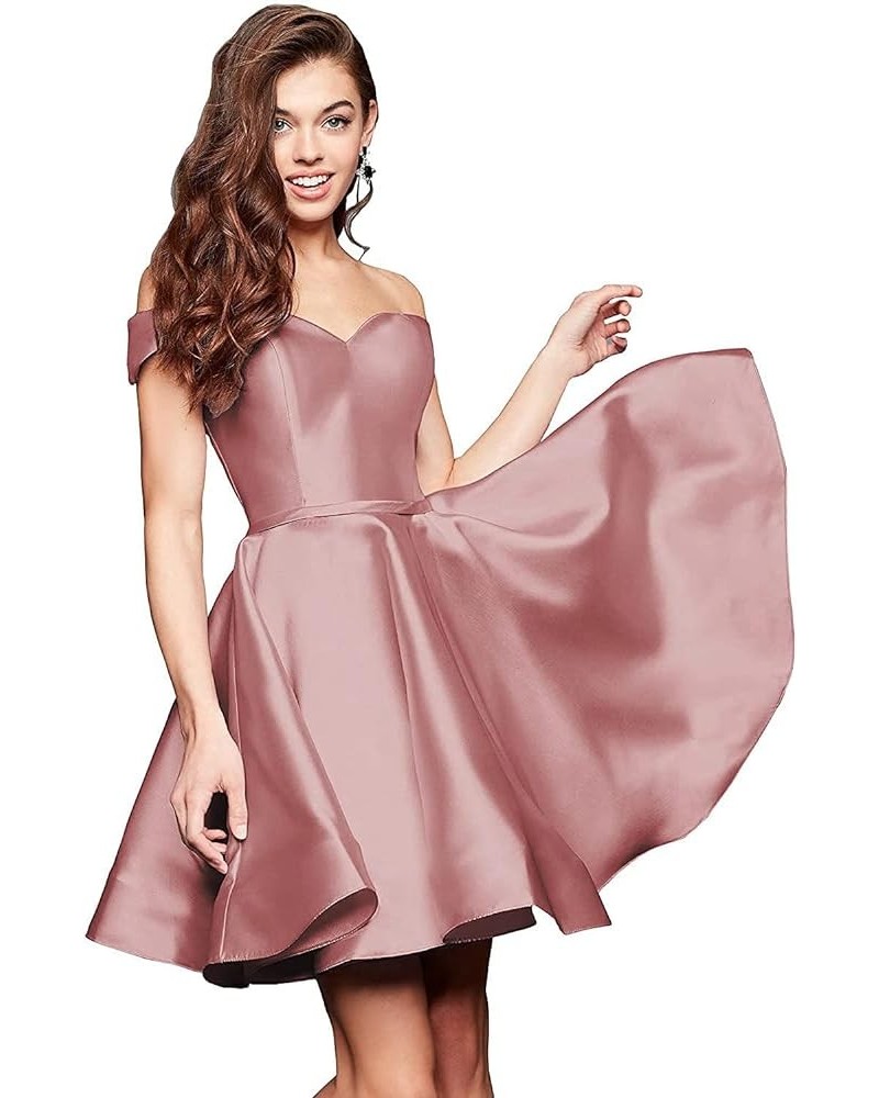 Off Shoulder Satin Homecoming Dress with Pockets A Line Sweetheart Sleeveless Short Prom Dress CA42 Dusty Rose $25.75 Dresses