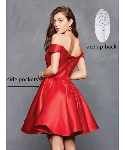 Off Shoulder Satin Homecoming Dress with Pockets A Line Sweetheart Sleeveless Short Prom Dress CA42 Dusty Rose $25.75 Dresses