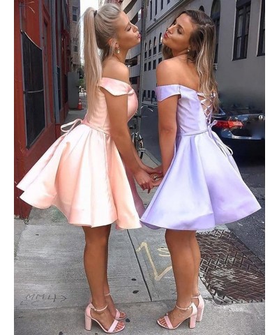 Off Shoulder Satin Homecoming Dress with Pockets A Line Sweetheart Sleeveless Short Prom Dress CA42 Dusty Rose $25.75 Dresses