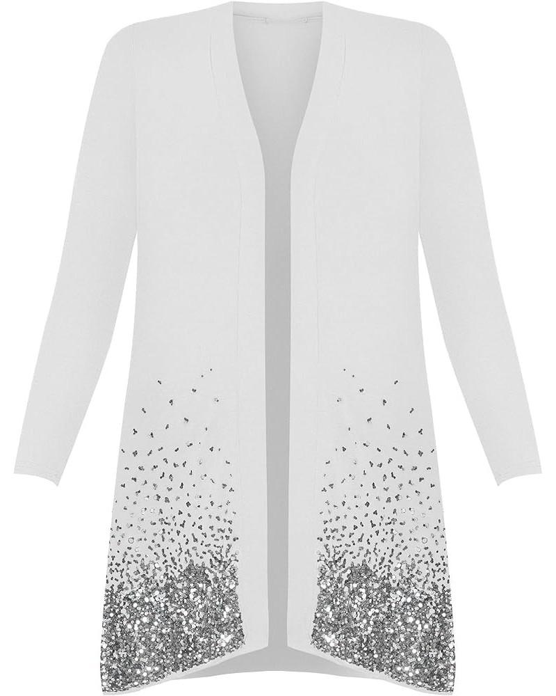 Women's Plus Size Sequin Cardigan White $9.32 Sweaters