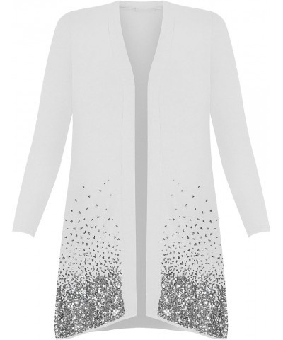 Women's Plus Size Sequin Cardigan White $9.32 Sweaters