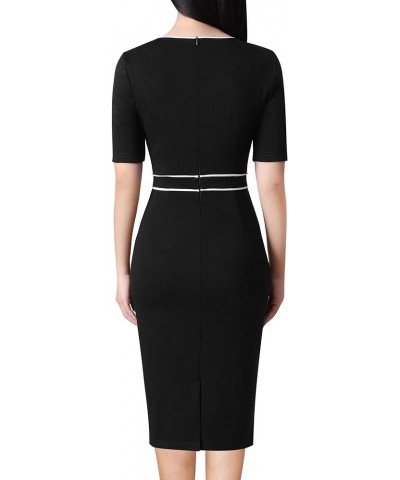 Womens Buttons Patchwork Work Business Office Party Bodycon Pencil Sheath Dress Black (White Piping) $25.43 Dresses