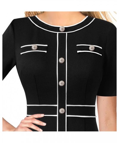 Womens Buttons Patchwork Work Business Office Party Bodycon Pencil Sheath Dress Black (White Piping) $25.43 Dresses