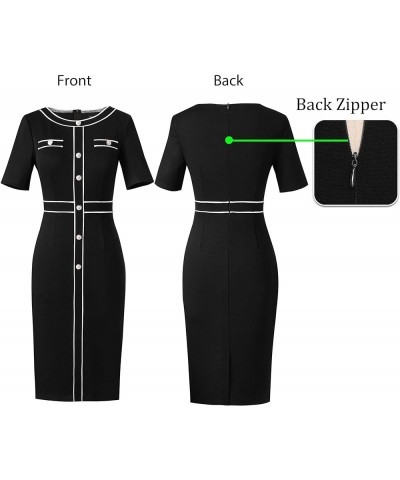 Womens Buttons Patchwork Work Business Office Party Bodycon Pencil Sheath Dress Black (White Piping) $25.43 Dresses