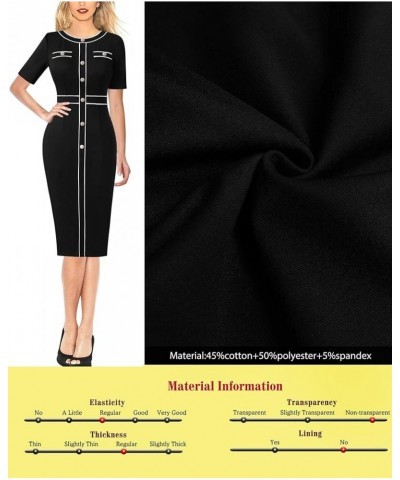 Womens Buttons Patchwork Work Business Office Party Bodycon Pencil Sheath Dress Black (White Piping) $25.43 Dresses