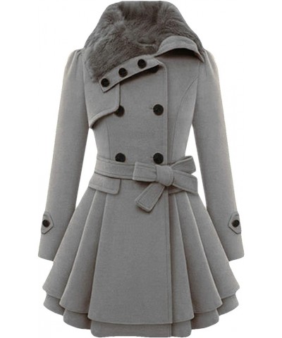 Womens Lapel Double Breasted Mid Length Pea Coat Hooded Winter Trench Coat Jackets Grey $19.80 Jackets