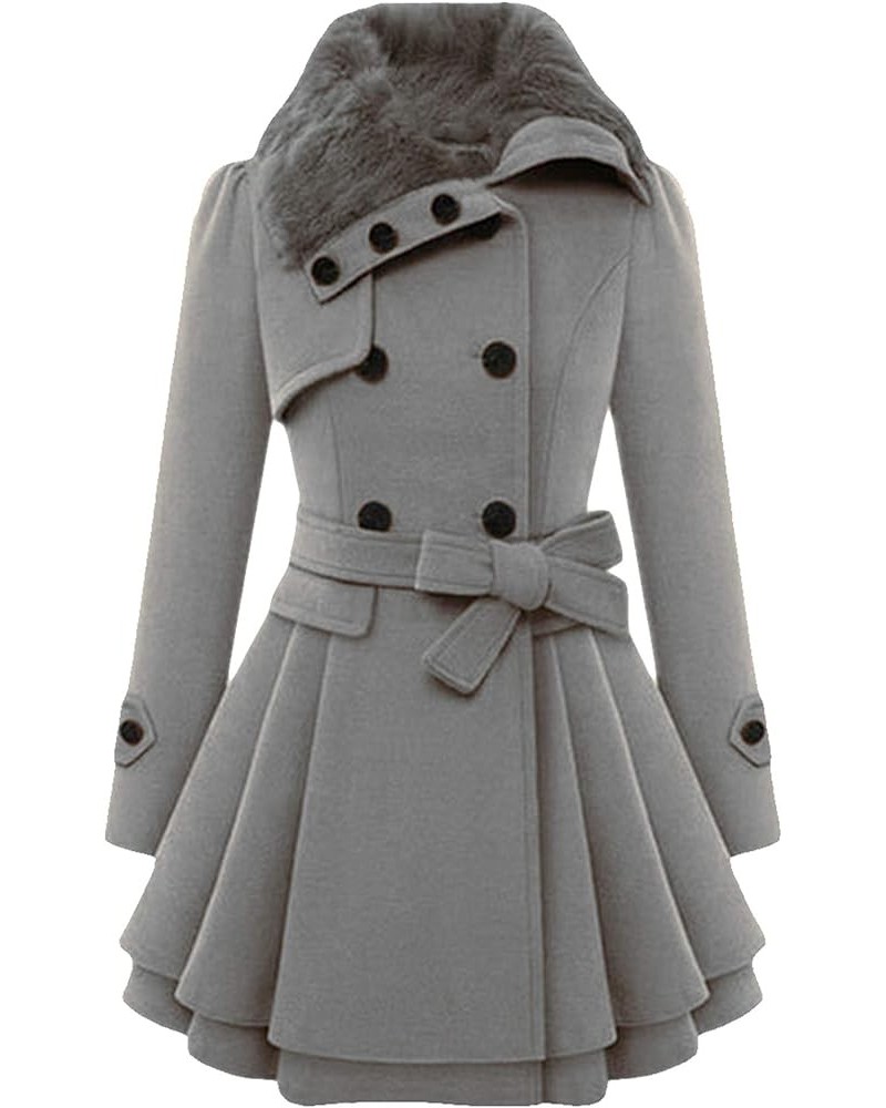 Womens Lapel Double Breasted Mid Length Pea Coat Hooded Winter Trench Coat Jackets Grey $19.80 Jackets