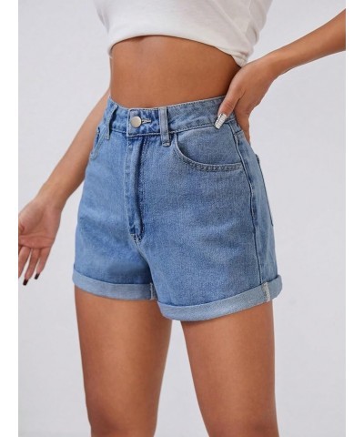 Women's High Waisted Mini Denim Shorts Roll Up Hem Casual Straight Leg Short Jeans Blue $25.07 Shorts