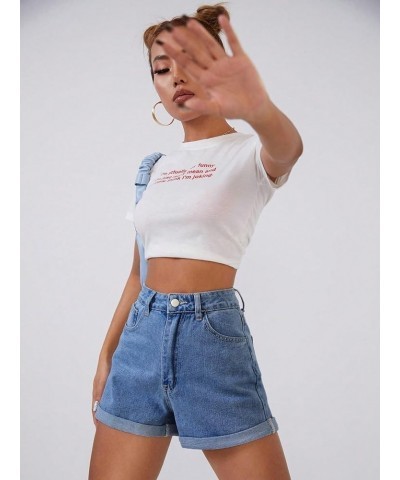 Women's High Waisted Mini Denim Shorts Roll Up Hem Casual Straight Leg Short Jeans Blue $25.07 Shorts