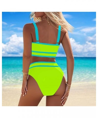 Womens High Waist Bikini Sets Sporty Color Block Two Piece Swimsuits Scoop Neck Cheeky Bathing Suits Surfing Swimwear A2_yell...