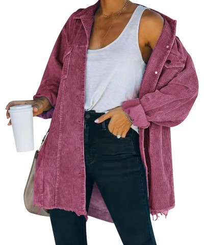Women's Casual Oversized Button Down Corduroy Shirt Jacket Coat Washed Retro Shacket Light Wine $24.47 Jackets
